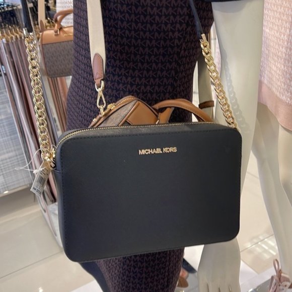 Michael Kors Jet Set Item Large East West Zip Crossbody Leather Black - Picture 1 of 16